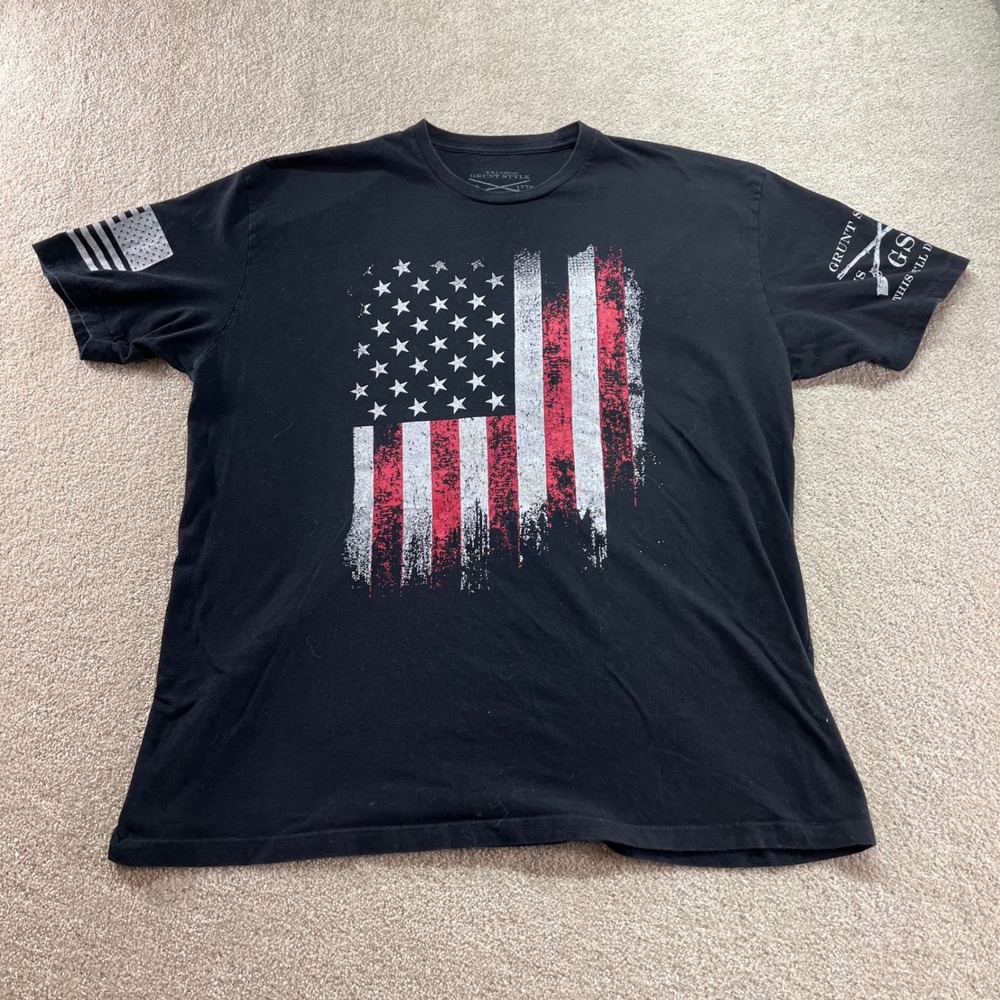 Grunt Style Shirt Mens XXL Black‎ Distressed American Flag Patriotic Quote Tee